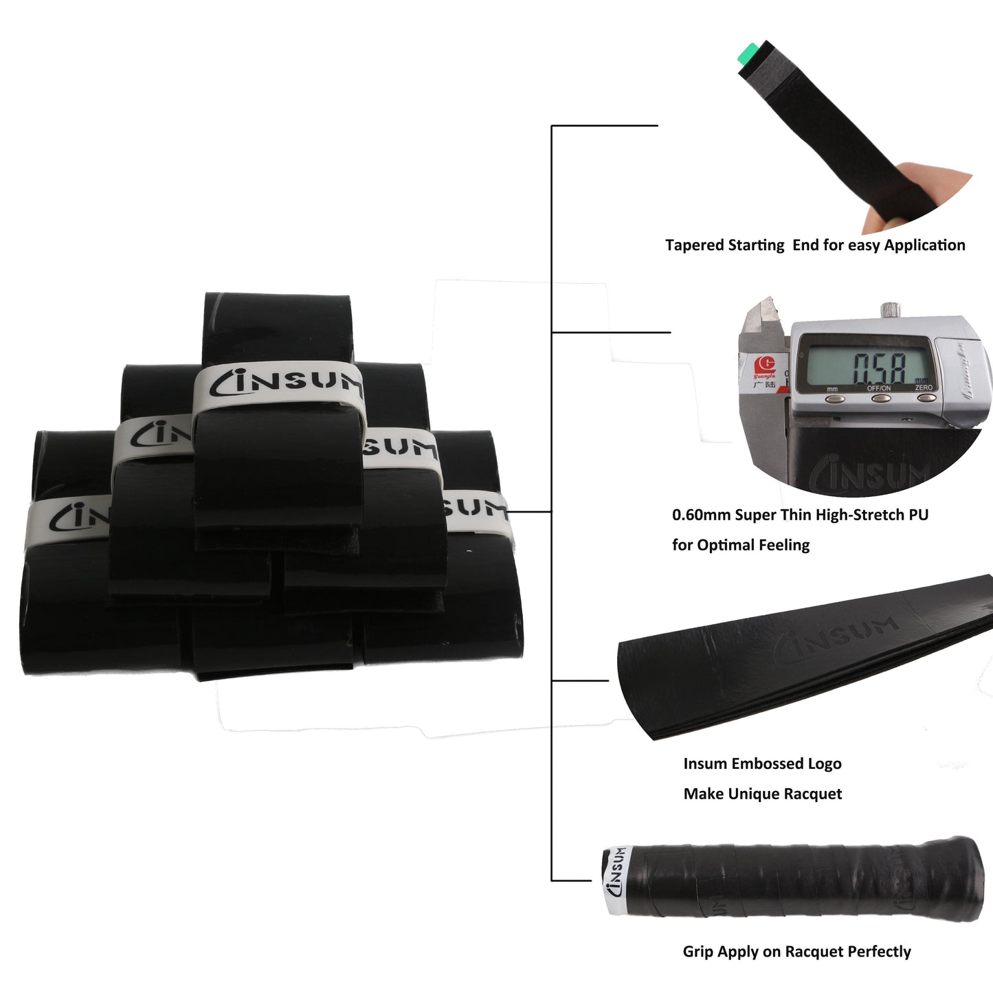 Tennis Padel Rackets Overgrips Black Custom Logo Printing Customized